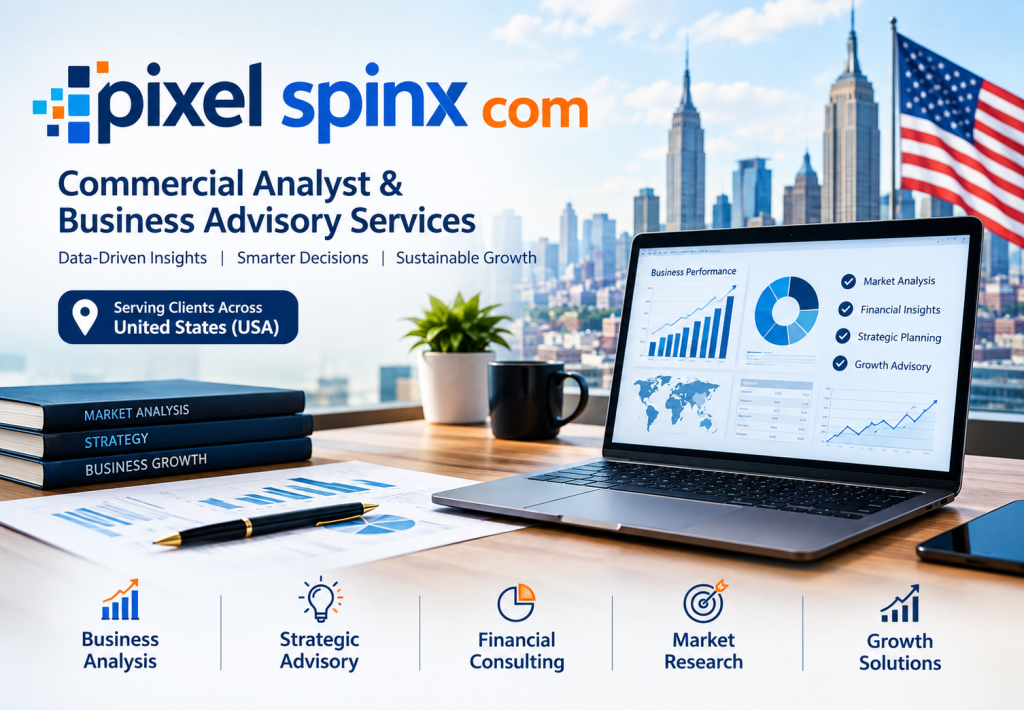 PixelspinX Com analyst reviewing sales and market data for a US business